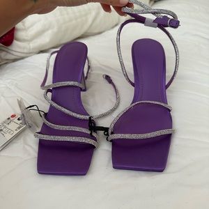 Zara purple crystal heels lace size 7